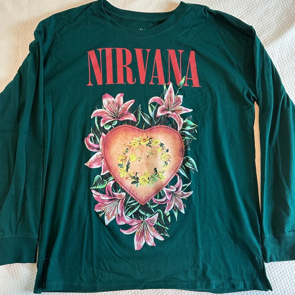 Nirvana Long Sleeve T-shirt Gap Teens 18-20 (Adult Small-Medium) Hunter Green